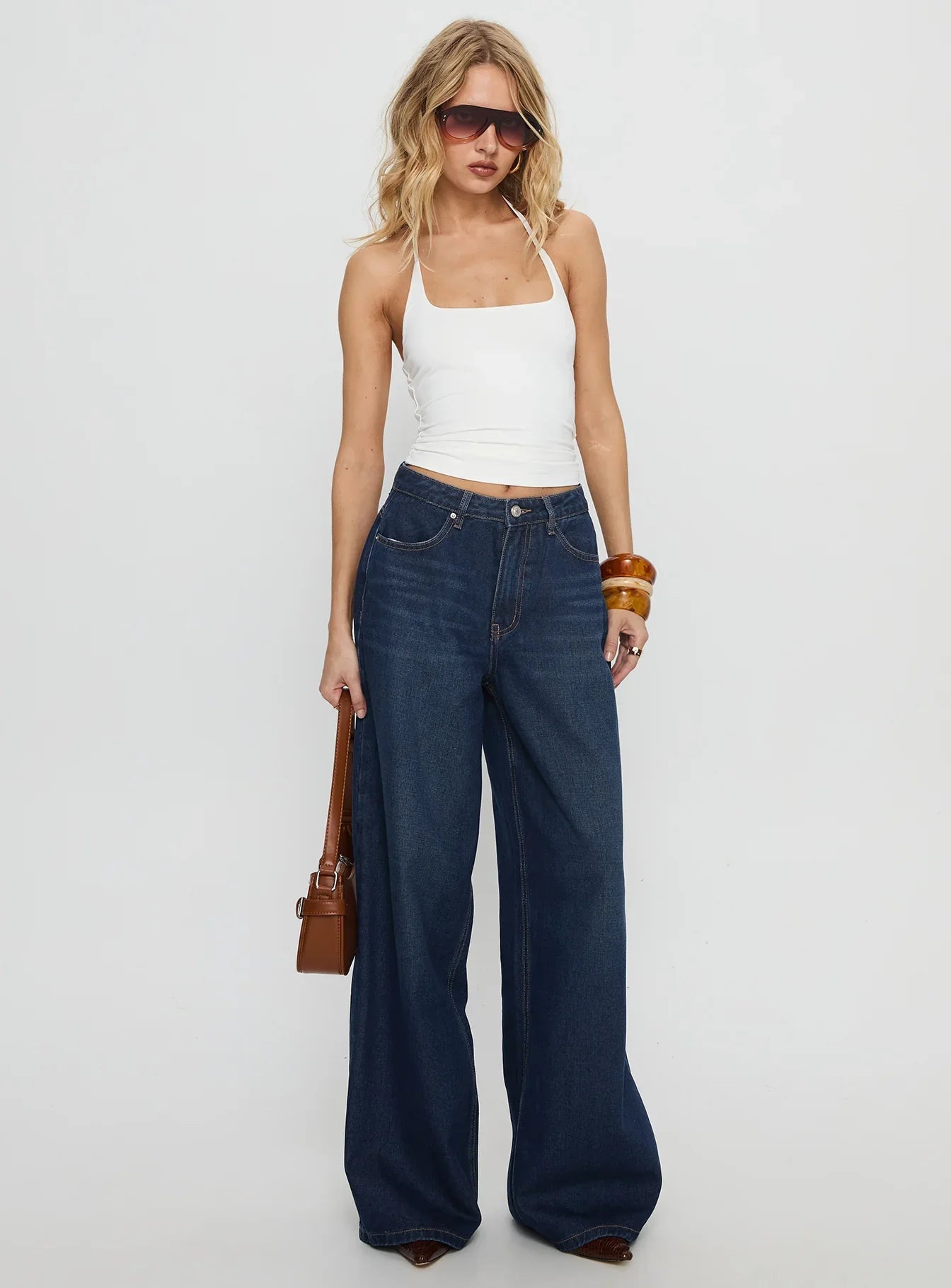 Naylor Mid Rise Wide Leg Jeans Mid Blue Denim Petite