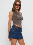 Indie Tie Up Mini Skirt Mid Wash