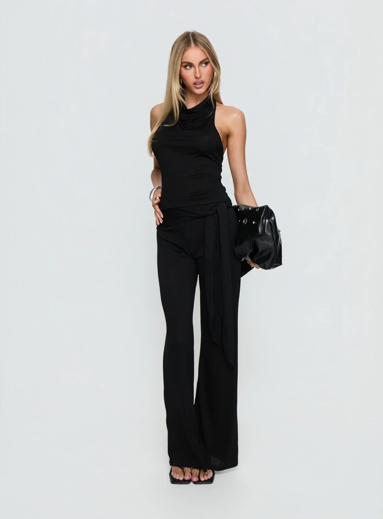 Katiana High Neck Cowl Top Black