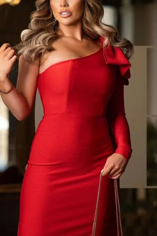 Lela Long Sleeve Bandage Midi Dress Lipstick Red