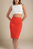Pencil Bandage Knitted Knee Length Skirt Lipstick Red
