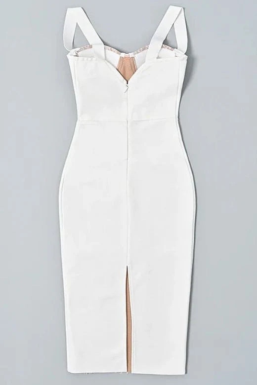 Genevieve Bodycon Midi Dress White Pearl