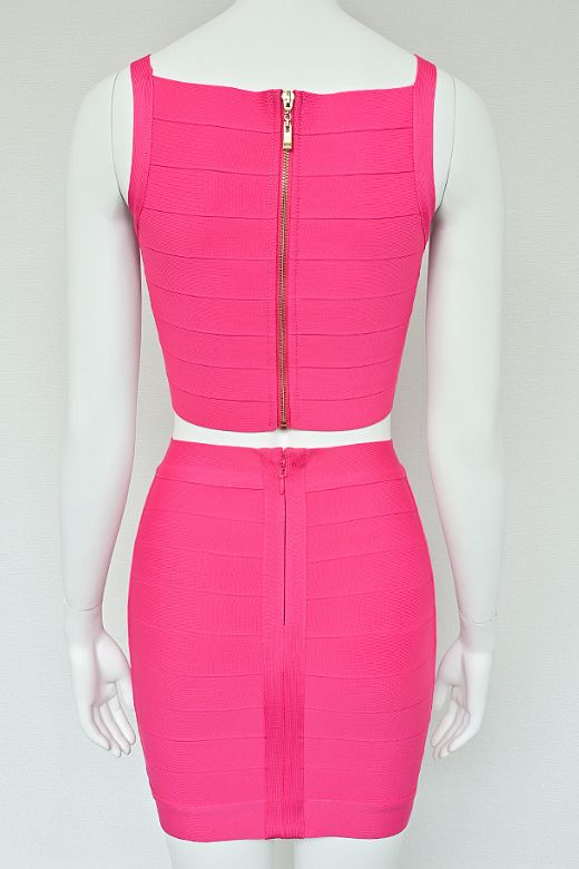 India Bandage Top and Mini Skirt Set Hot Pink