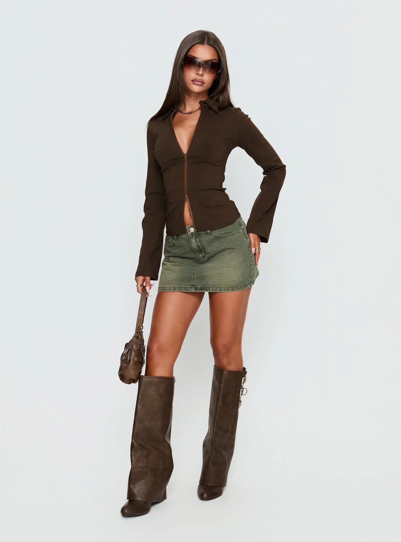Laynee Butterfly Mini Skirt Washed Green