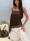 Daesa Longline Lace Top Brown