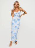 Hamri Maxi Dress White Blue Floral