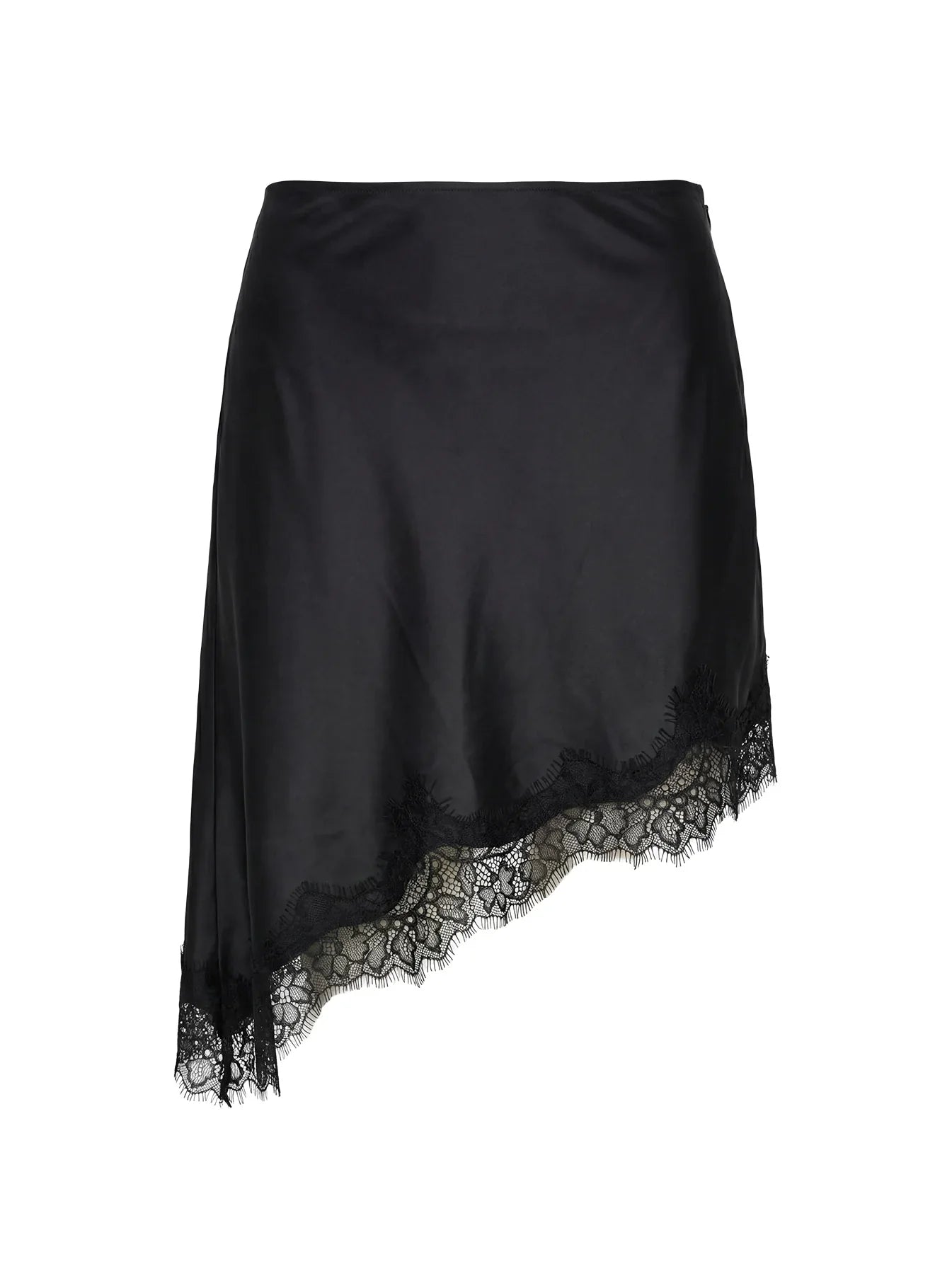 Idette Lace Asymmetrical Mini Skirt Black