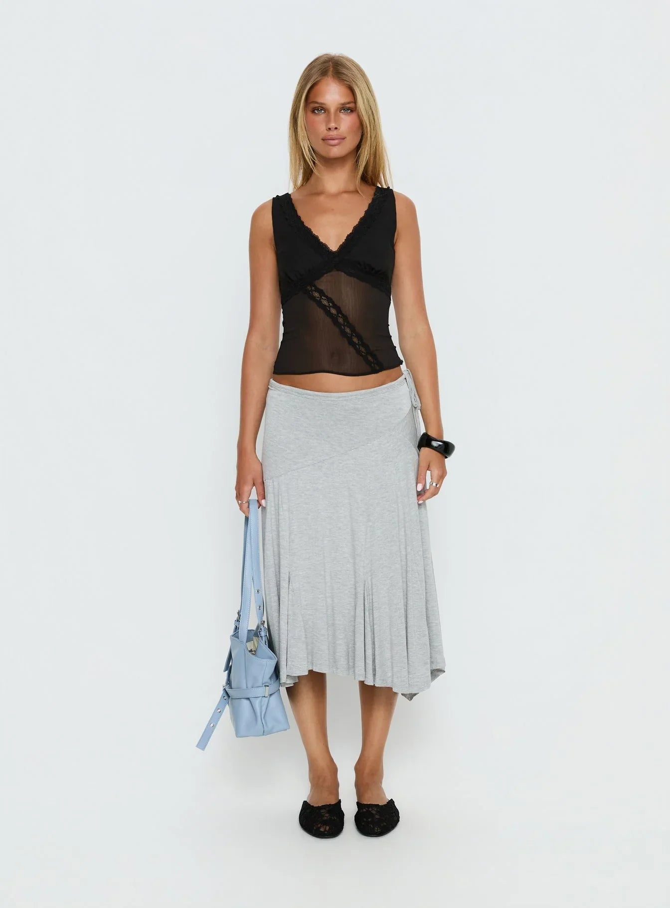 No Place Like Home Lace Trim V-Neck Top Black