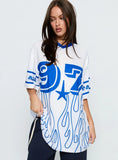 97 Sportstar Oversized Jersey Graphic Top White Blue