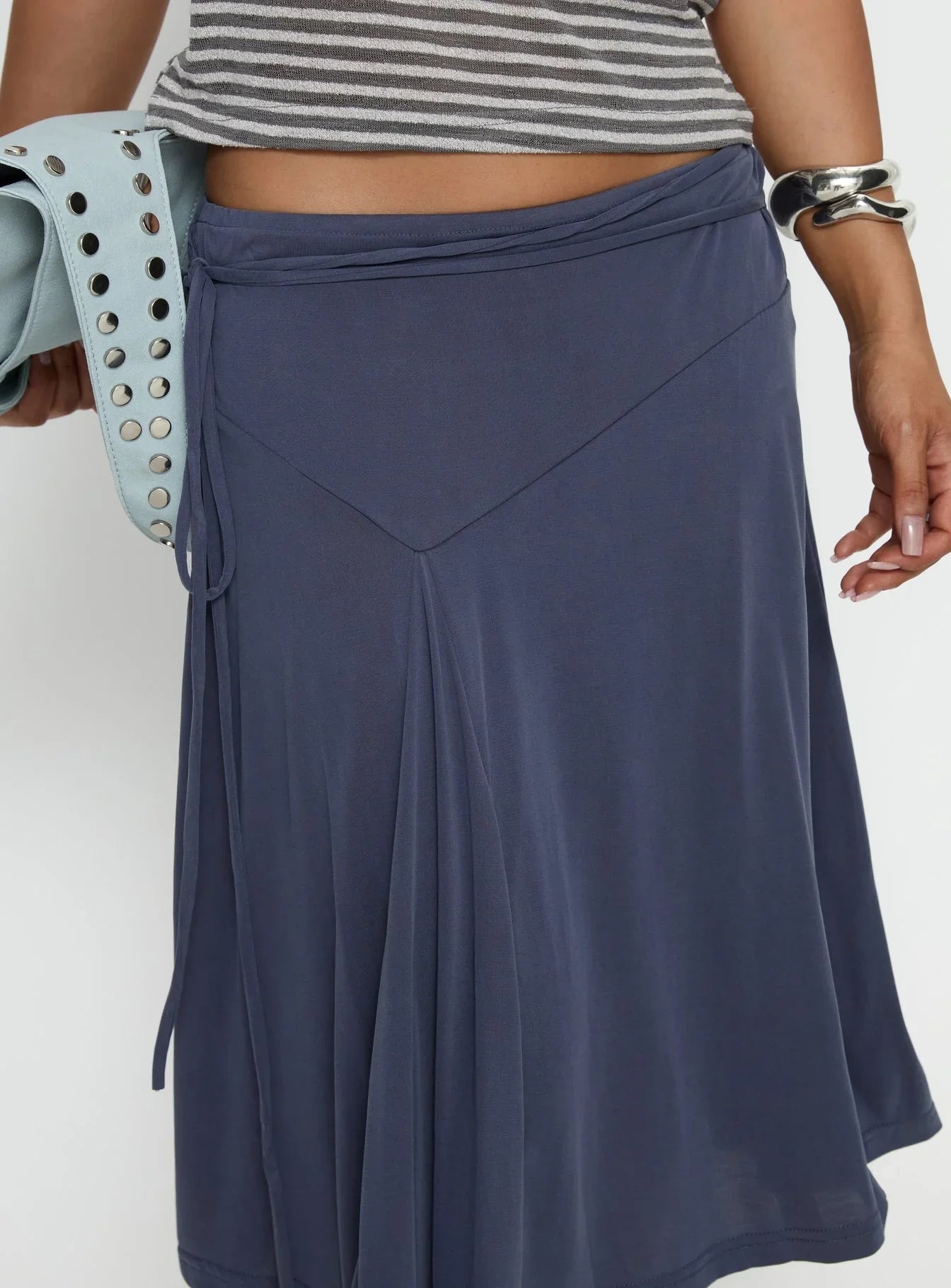 Joaney Tie Side Jersey Midi Skirt Slate
