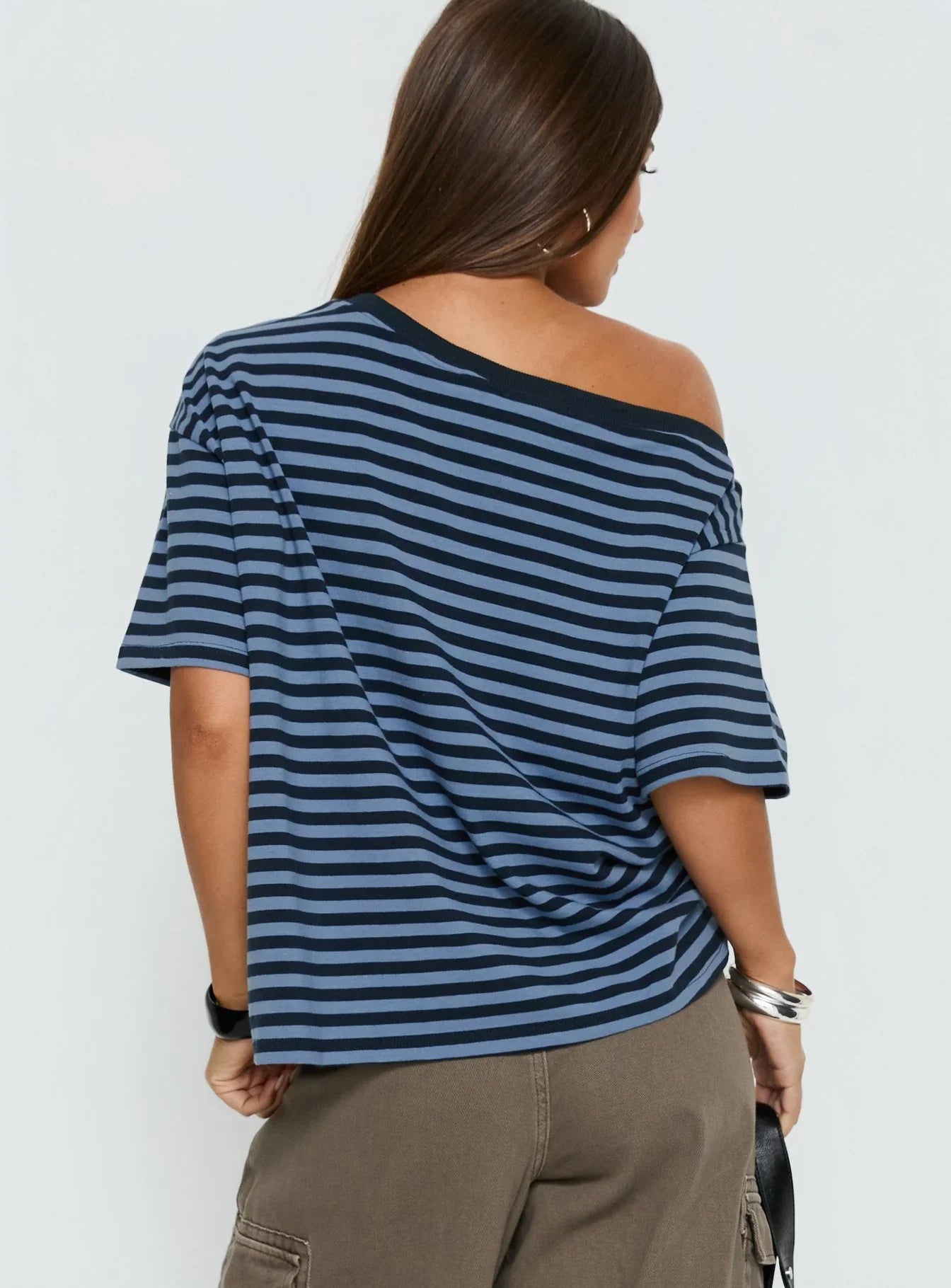 Settle Down One Shoulder Top Blue Stripe