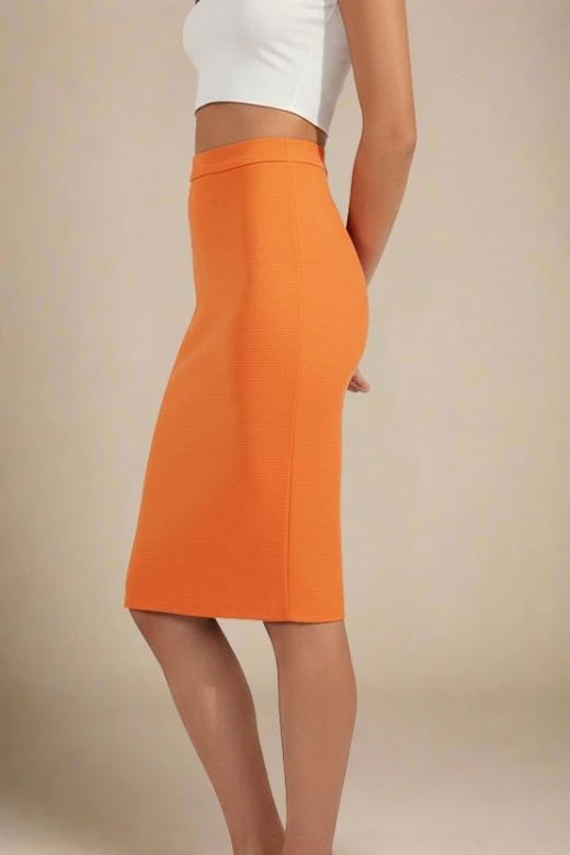 Pencil High Waist Bandage Knee Length Skirt Apricot Orange