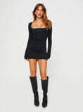 Back In Time Long Sleeve Mini Dress Black