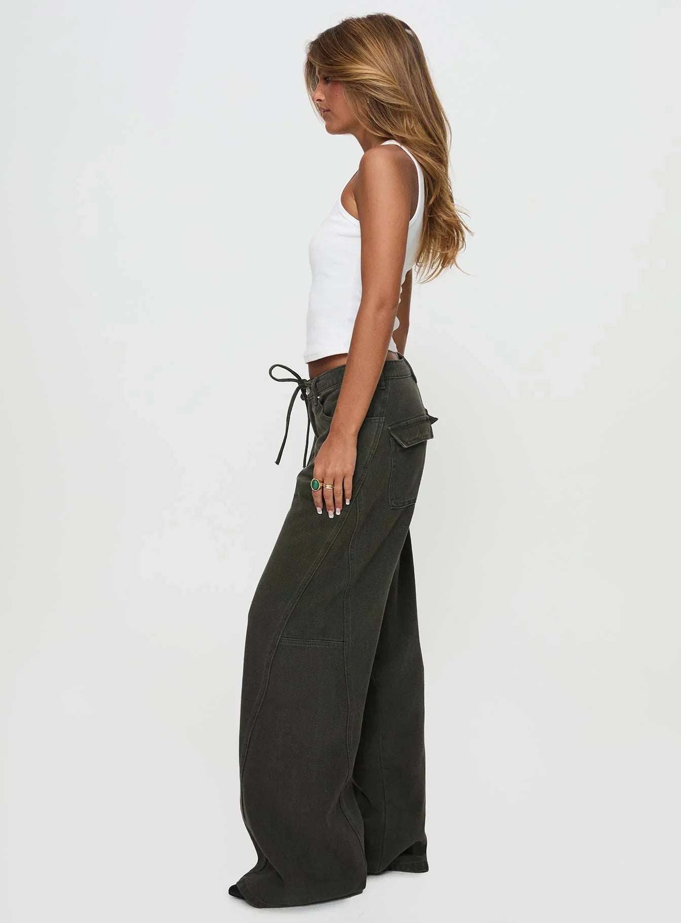 Bruiser Tie Waist Mid Rise Wide Leg Jeans Green
