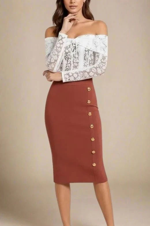 Jessie Midi Pencil Skirt Tan Brown