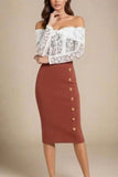 Jessie Midi Pencil Skirt Tan Brown