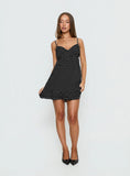 Casee V Neck Frill Mini Dress Black Polka Dot