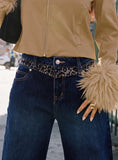 Savenna Mid Rise Wide Leg Jeans Dark Wash Leopard