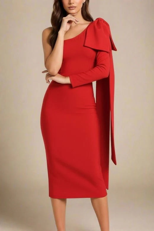 Lela Long Sleeve Bandage Midi Dress Lipstick Red