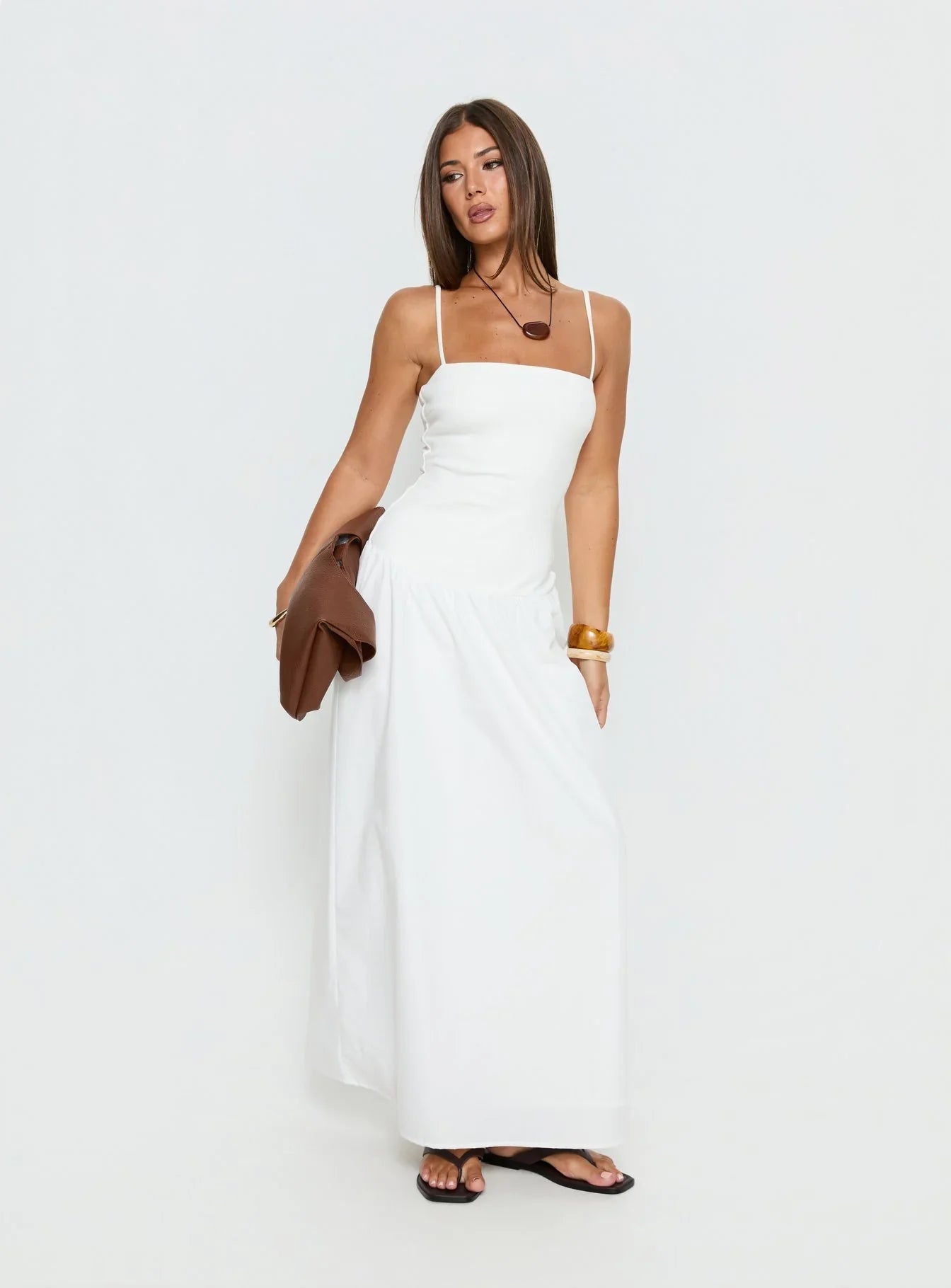 Erroll Drop Waist Knit Maxi Dress White