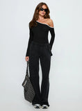 Andrielle One Shoulder Long Sleeve Bodysuit Black White