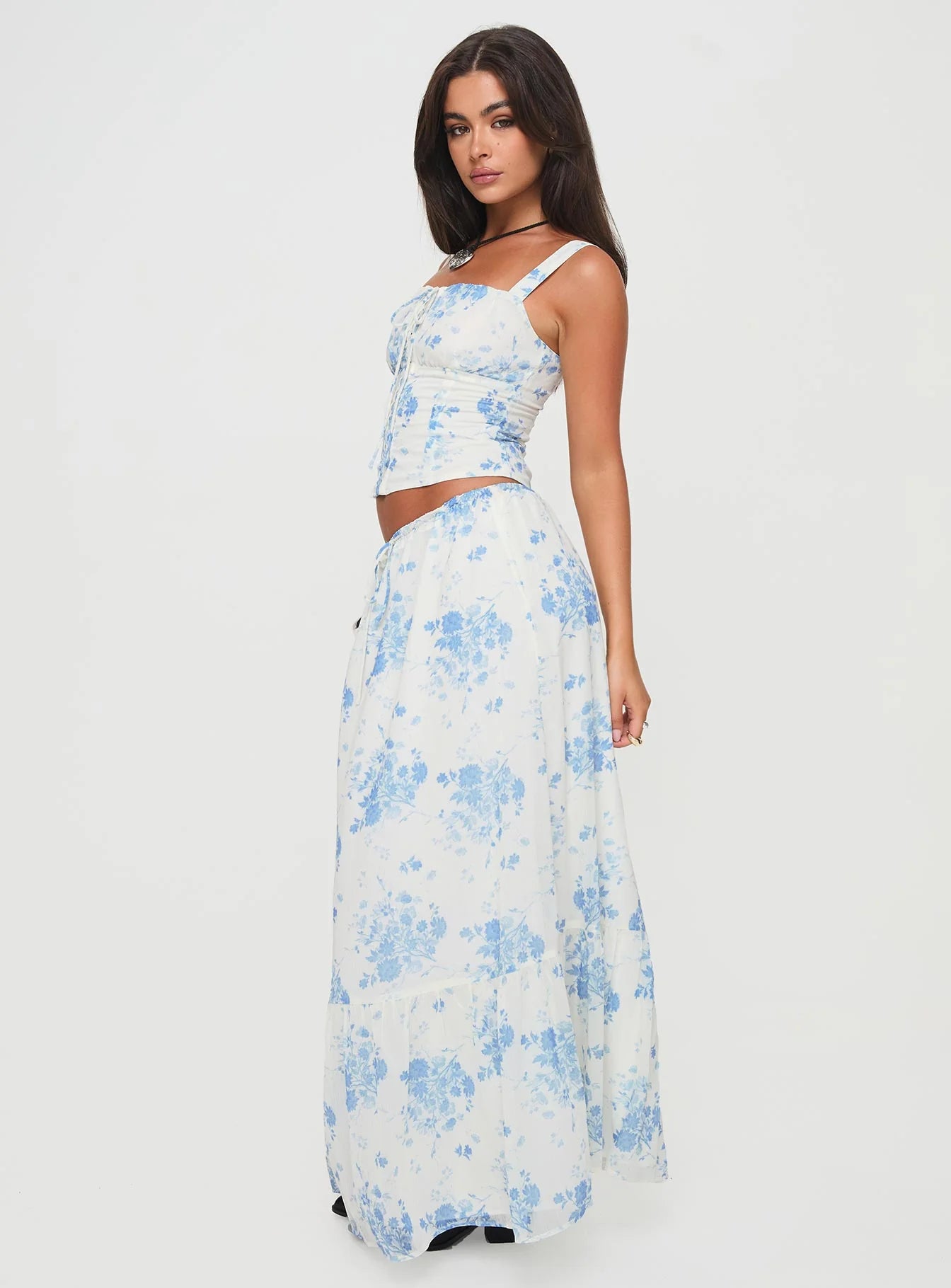 Modern Girl Maxi Skirt White Blue Floral