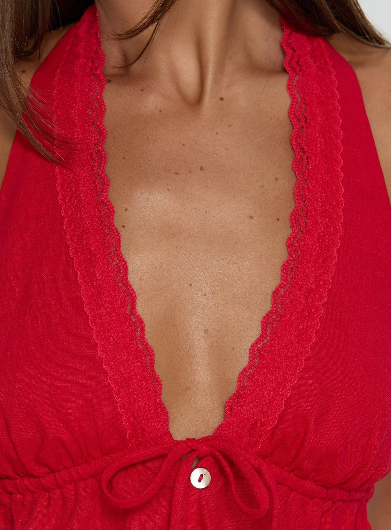 Cloud Crush Linen Halter Top Red