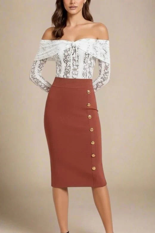 Jessie Midi Pencil Skirt Tan Brown