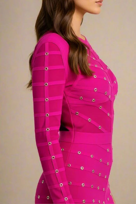 Rosa Long Sleeve Bodycon Dress Neon Purple