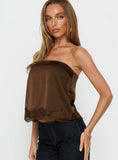 Sheyla Strapless Satin Lace Trim Top Chocolate