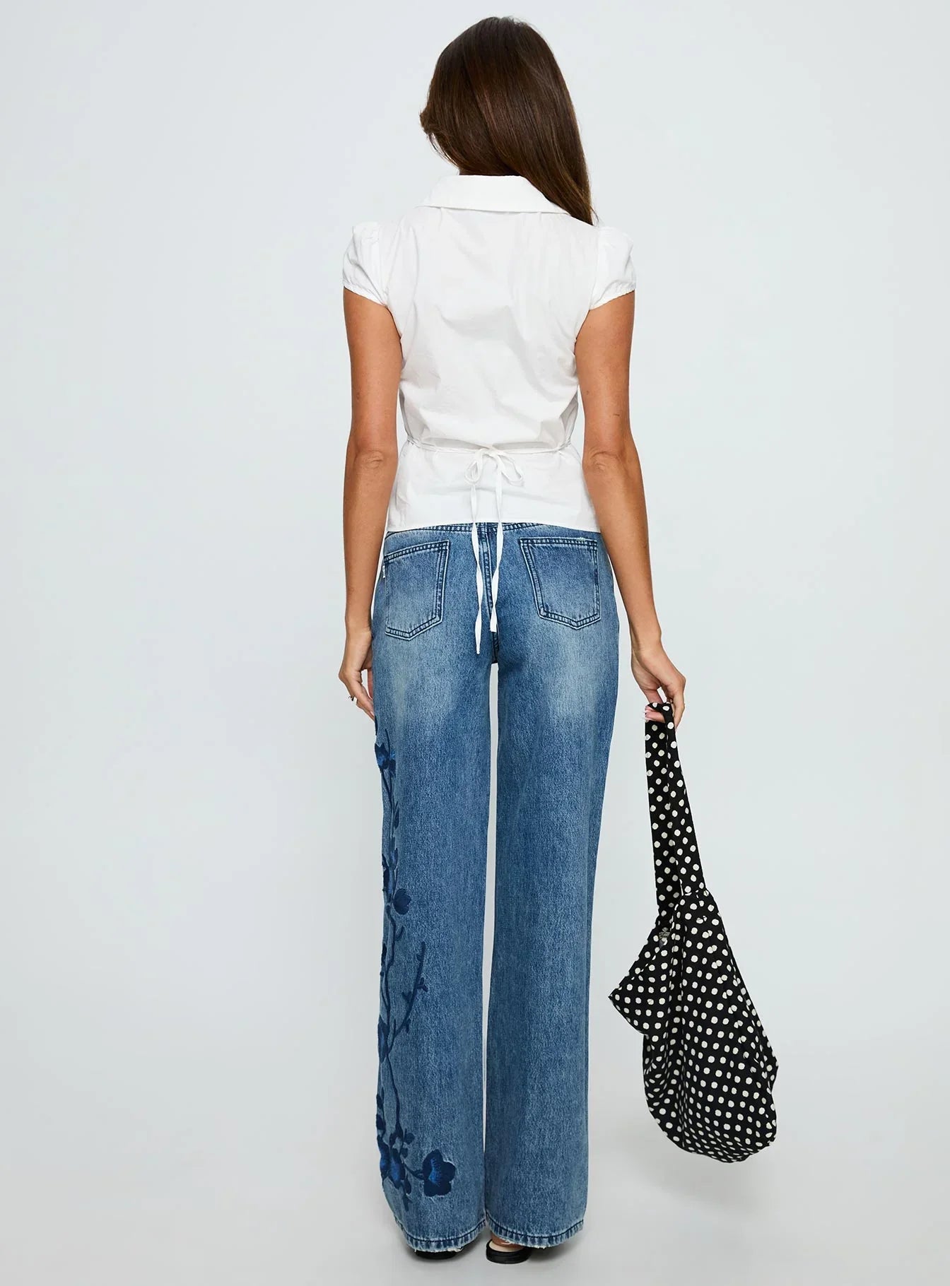 Sisterhood Mid Rise Wide Leg Patchwork Jeans Mid Blue Wash