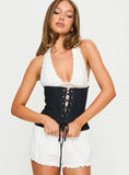Dreamfields Lace Up Corset Top Dark Denim White