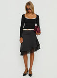 Falling Through Lace Detail Long Sleeve Top Black