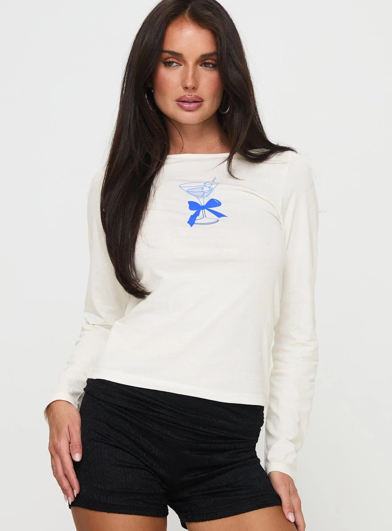 Martini Bow Long Sleeve Top Cream
