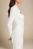 Brooke Long Sleeve Bandage Midi Dress White Pearl