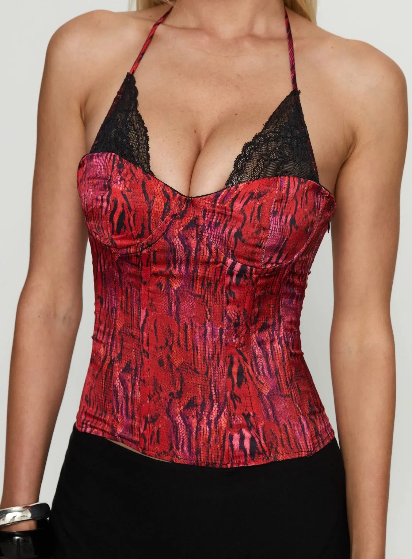 Joylene Lace Up Corset Red Black
