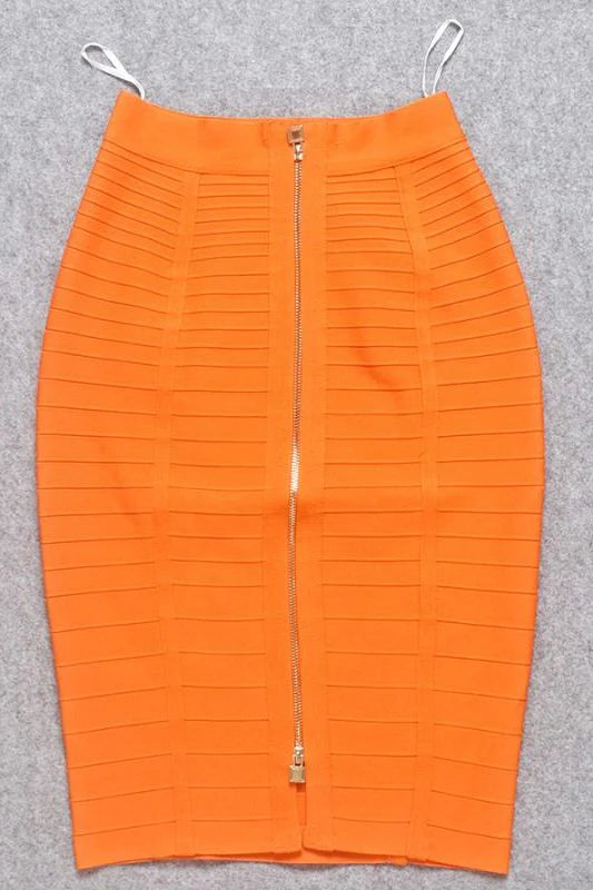 Pencil Bandage Knitted Knee Length Skirt Apricot Orange