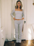 Golden Slumber Foldover Waist Flared Sleep Pant Grey