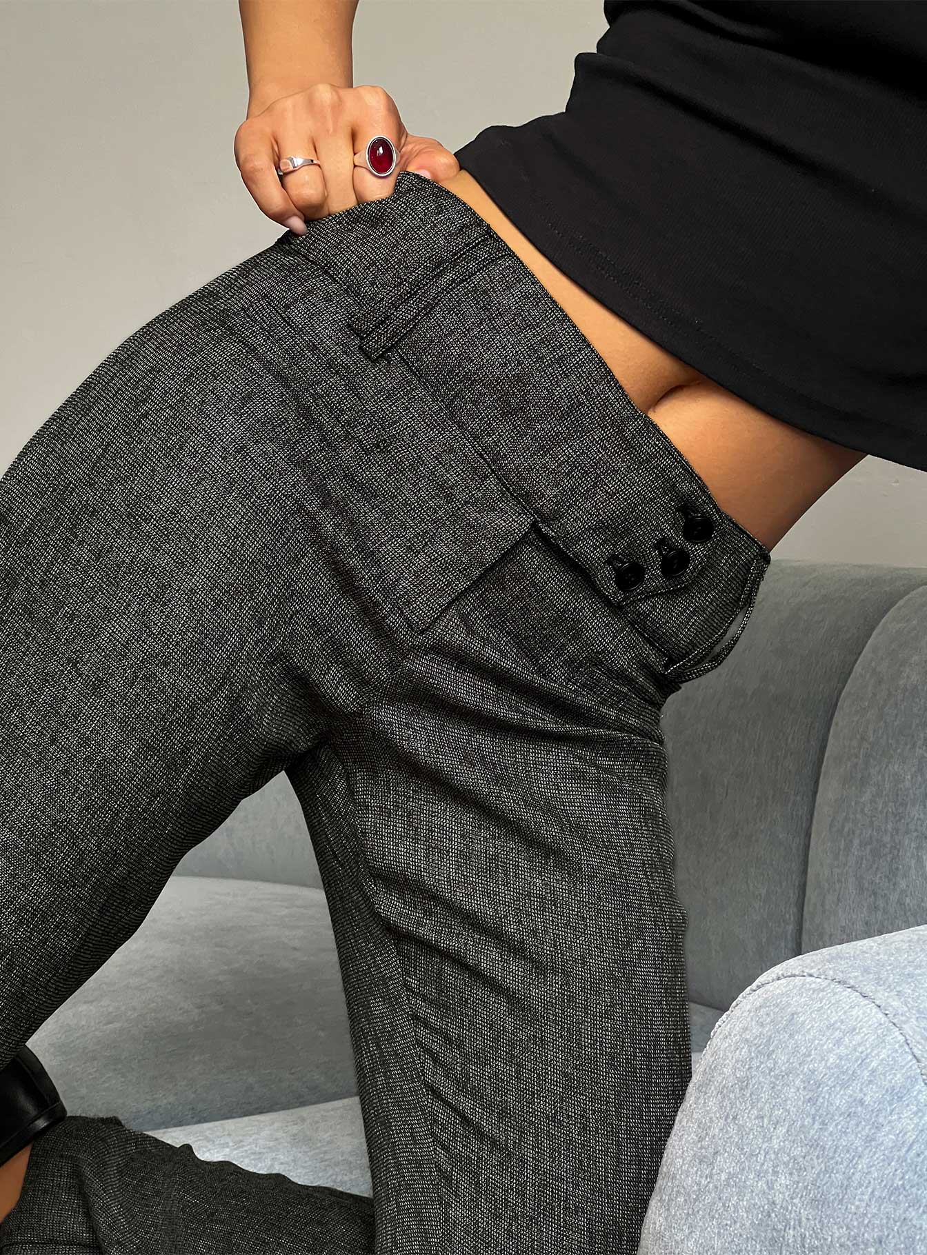 Karola Asymmetrical Buckle Pants Grey