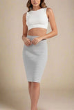 Pencil Bandage Knitted Knee Length Skirt Steel Grey