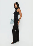 Louder Please Tie Side Straight Leg Pants Black Pinstripe