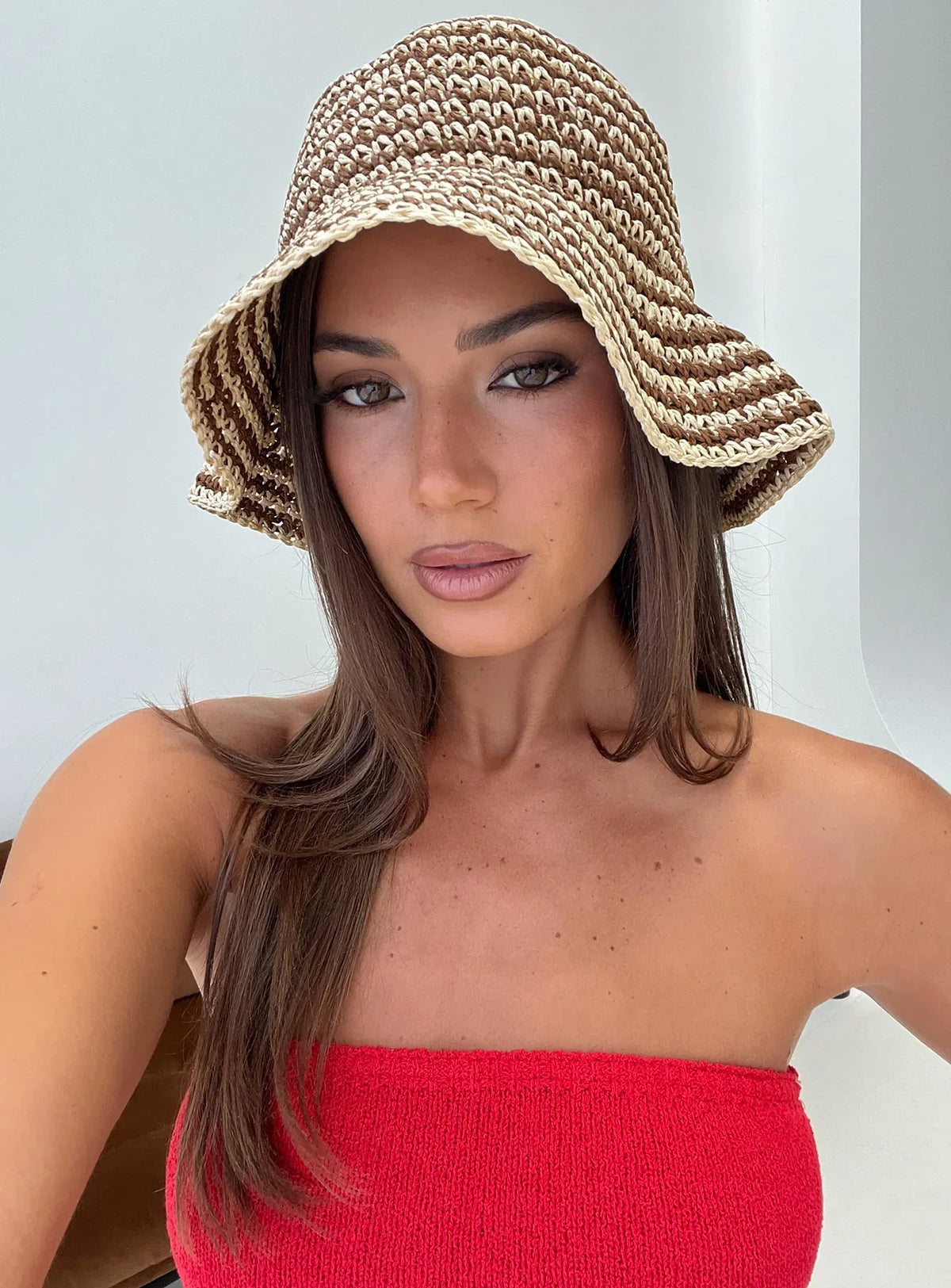 Celestea Woven Bucket Hat Tan Brown