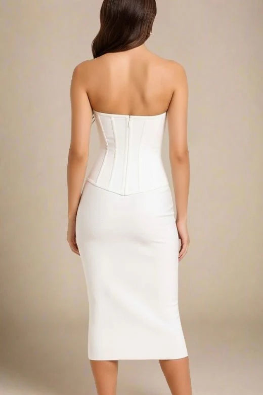 Miles Bodycon Midi Dress Pearl White