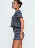 Arlynn Knit Cropped Crew Neck Top Blue Stripe
