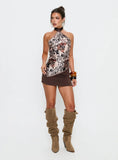 Keighla Tie Back Halter Top Leopard