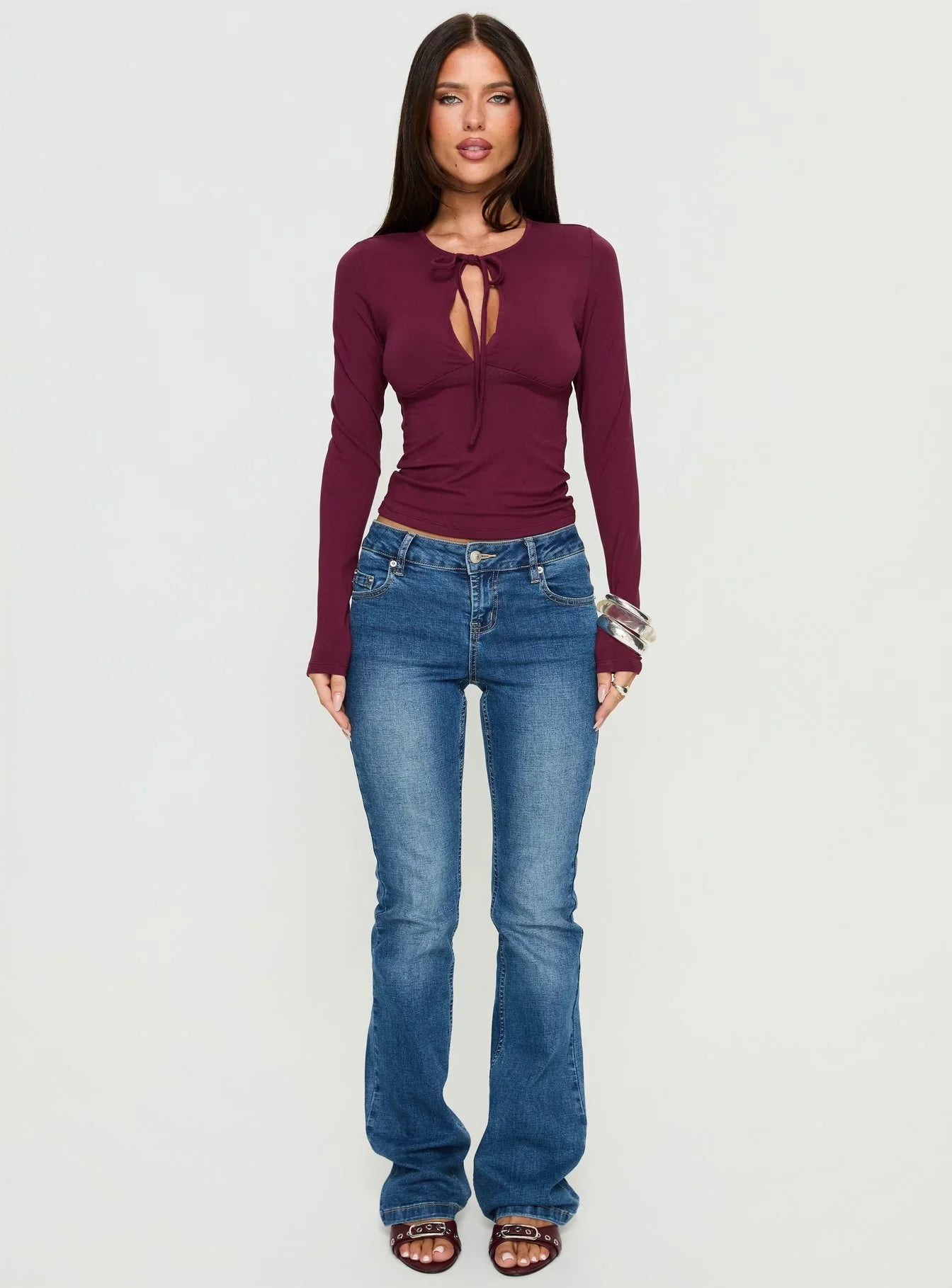 Yubin Keyhole Long Sleeve Jersey Top Deep Purple