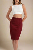 Pencil Bandage Knitted Knee Length Skirt Red Wine