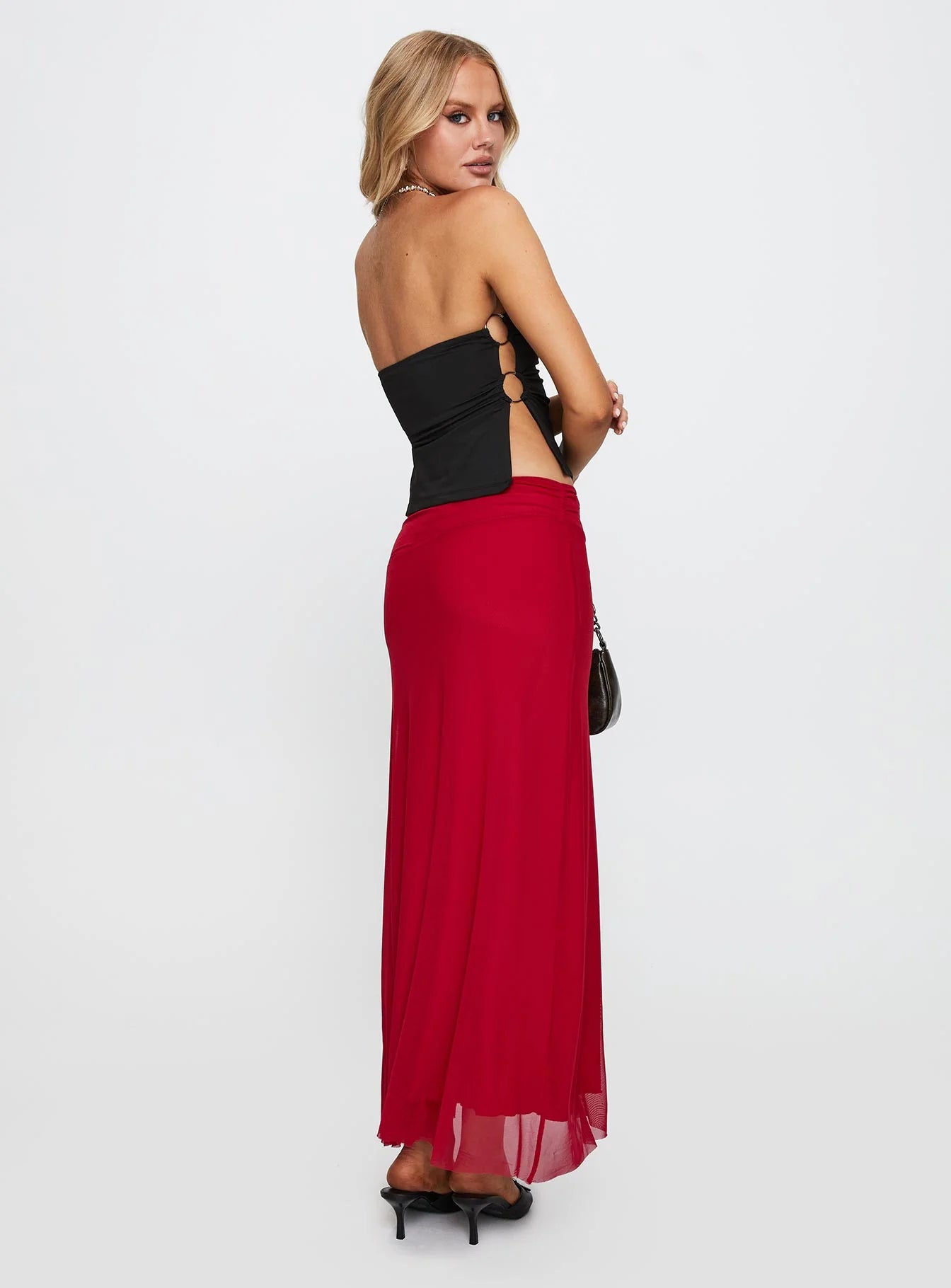 Quancita Mesh Maxi Skirt Red