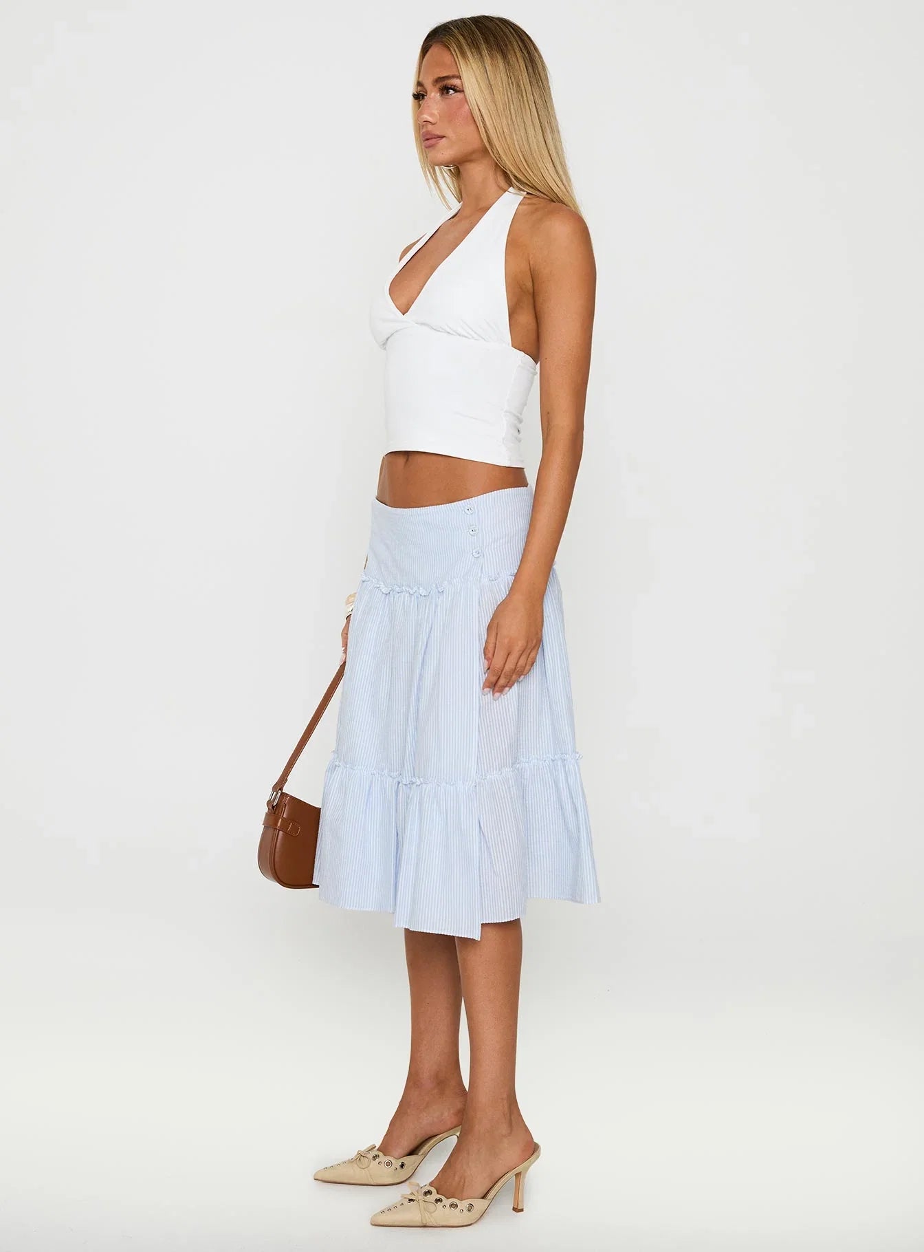 Cascades Low Rise Midi Skirt Blue White Stripe