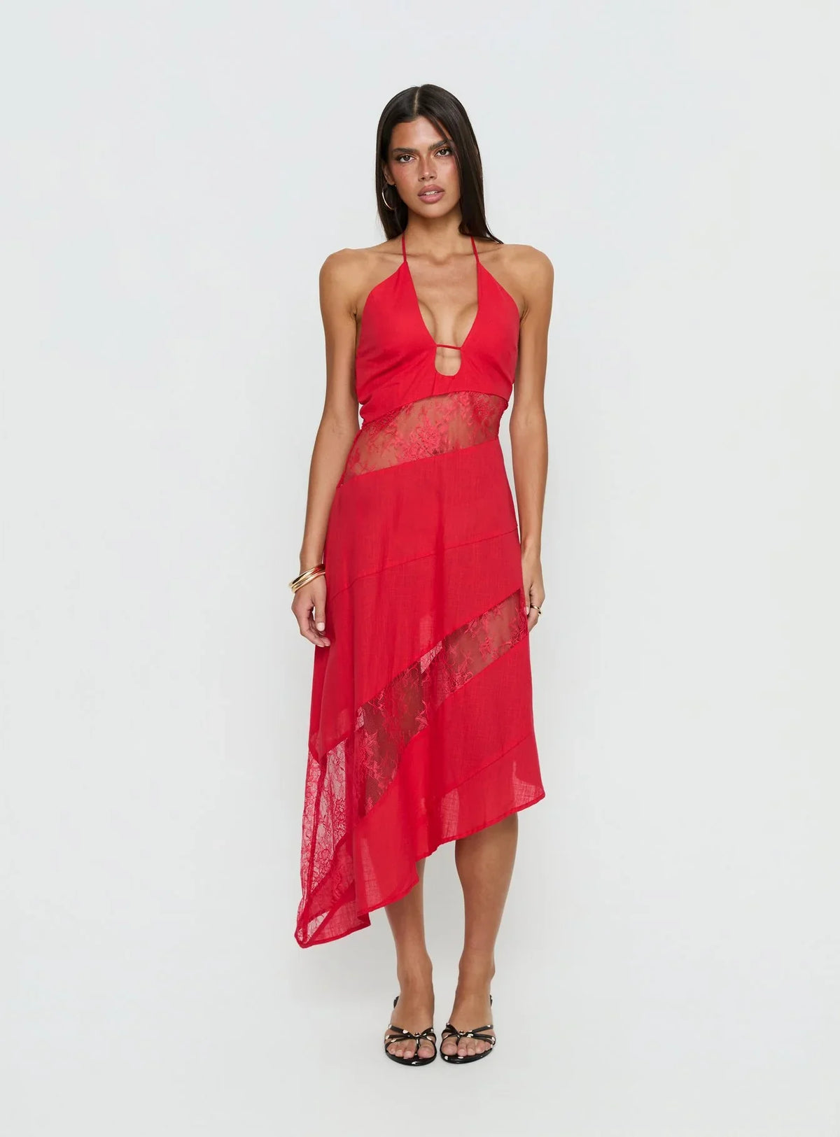 Down With Love Asymmetrical Midi Dress Red